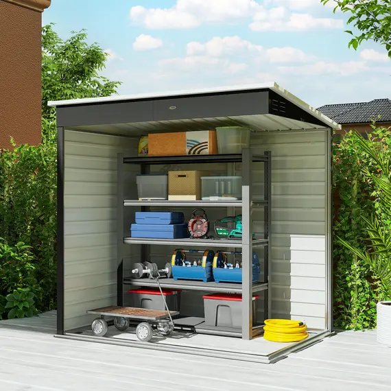 Buy Outsunny 6 x 4ft Metal Garden Storage Shed, Outdoor Tool Storage Shed with Lockable Door and Gloves for Garden, Patio, Dark Grey, 7 image