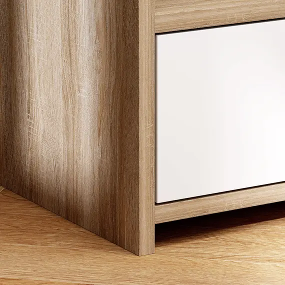 Buy Multi-Storage Bedside Table - White/Wood-Effect, 8 image
