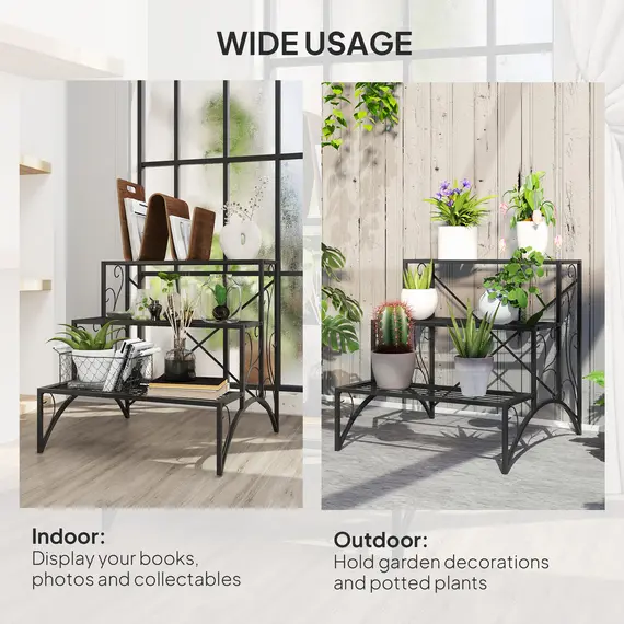 Buy Three-Tier Decorative Metal Plant Stand - Black, 7 image