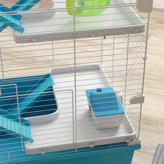 Buy 6 Tier Hamster Cage, Small Animal Cage with Tubes, Exercise Wheel, Ramps, Hut, Food Dish, Water Bottle, Light Blue, 9 image