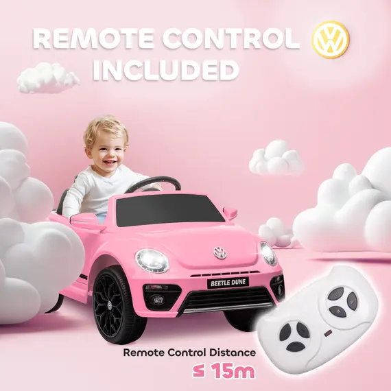 Buy Volkswagen Beetle Licensed 12V Ride on Car w/ Remote Control, Suspension Wheels, Soft Start, Lights, Music, Pink, 7 image