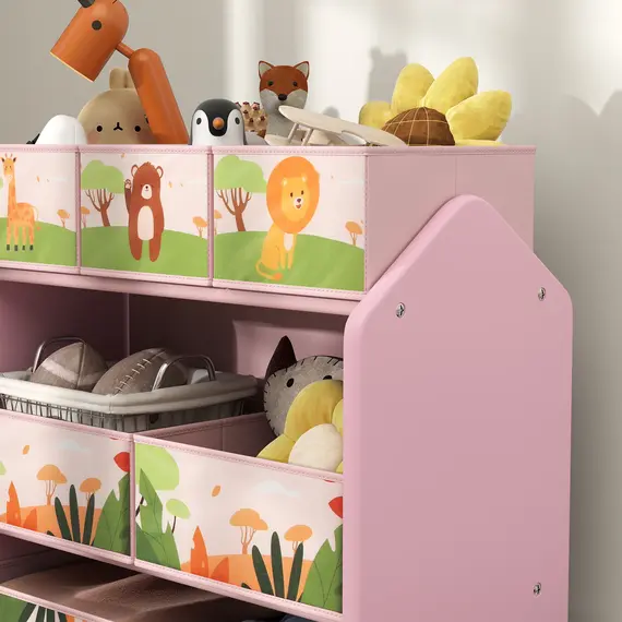 Buy 3-Tier Kids Toy Storage Unit with 6 Removable Storage Boxes, for Playroom, Bedroom, Children's Room, Nursery, Pink, 9 image