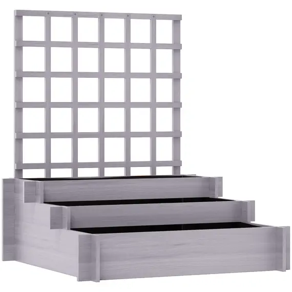 Buy 3 Tier Garden Planters with Trellis for Vine Climbing, Wooden Raised Beds, 95x95x110cm, Grey