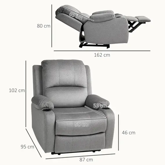 Buy Microfibre Manual Reclining Armchair with 135° Recline Back and Footrest - Grey, 3 image
