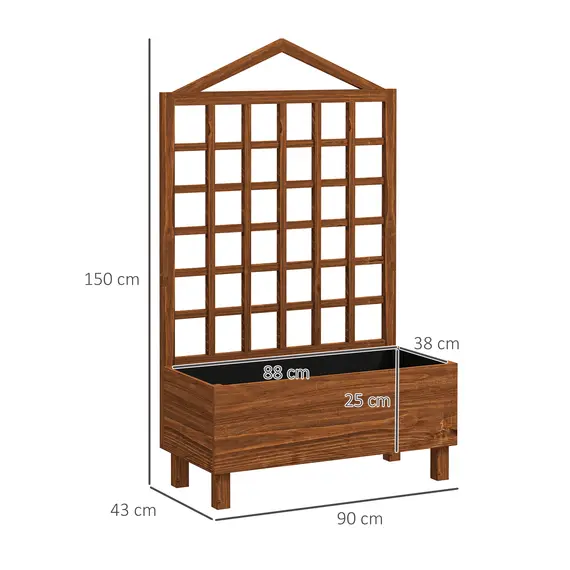 Buy Garden Planters with Trellis for Vine Climbing, Distressed Wooden Raised Beds, 90x43x150cm, Brown, 3 image