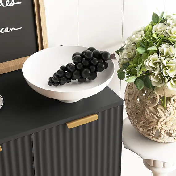 Buy Sideboard Buffet Cabinet, Modern Kitchen Storage Cabinet with 4 Doors and Adjustable Shelves Black, 9 image