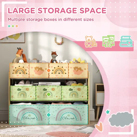 Buy AIYAPLAY 3-Tier Kids Storage Unit with 9 Non-Woven Fabric Boxes for Toys, Books, for Bedroom, Nursery, Yellow, 4 image