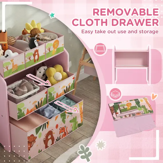 Buy 3-Tier Kids Toy Storage Unit with 6 Removable Storage Boxes, for Playroom, Bedroom, Children's Room, Nursery, Pink, 5 image