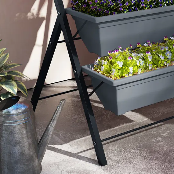 Buy Outsunny 5-Tier Raised Garden Bed, Vertical Ladder Plant Stand with 5 Removable Boxes, Drainage Holes and Plugs, Indoor Outdoor Elevated Flower Herb Growing Box for Garden Patio Balcony, Grey, 9 image