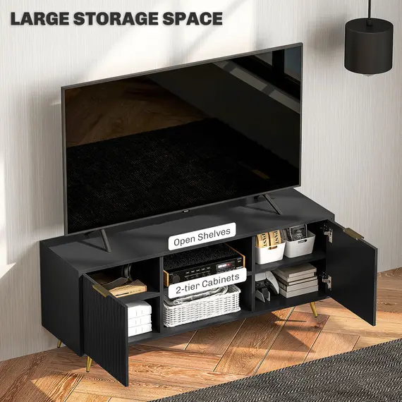 Buy Modern TV Stand Cabinet for TVs up to 55", TV Unit with 2 Open Shelves and 2 Cabinets, Entertainment Centre with Cable Management for Living Room, Black, 5 image