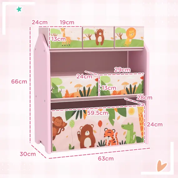 Buy 3-Tier Kids Toy Storage Unit with 6 Removable Storage Boxes, for Playroom, Bedroom, Children's Room, Nursery, Pink, 3 image