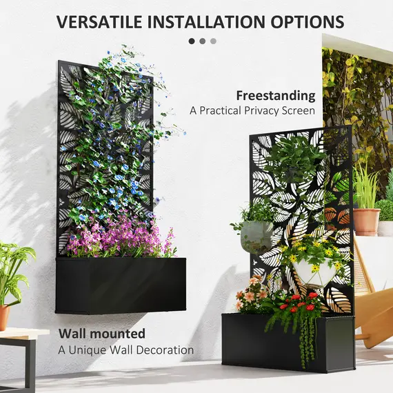 Buy Outdoor Metal Planter, with Back Trellis - Black, 5 image