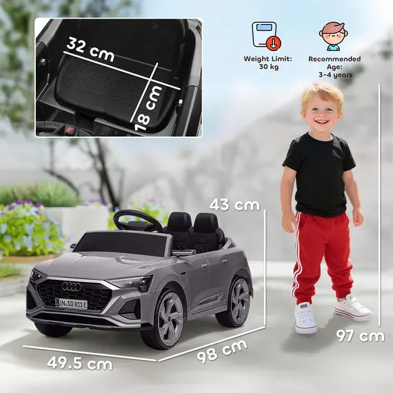 Buy Audi Q8 e-tron Sportback Licensed 12V Ride on Car w/ Remote, 4 Spring Suspension Wheels, Headlamps, Music, Horn - Grey, 3 image