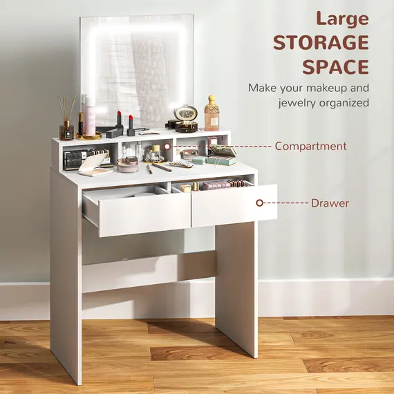 Buy Storage Dressing Table, with LED Light Mirror - White, 5 image