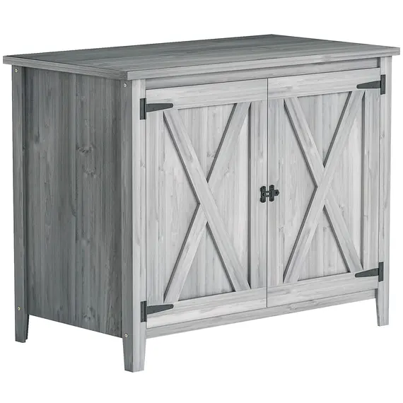 Buy Outsunny Wooden Garden Shed, Outdoor Fir Wood Storage Shed with Shelf and Double Doors, Light Grey