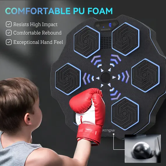 Buy Music Boxing Machine, Smart Bluetooth Boxing Machine Wall Mounted with 9 Speeds & Modes, LED Lights, Punching Pad for Adults, Black, 8 image