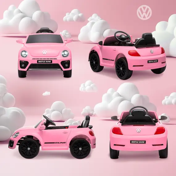 Buy Volkswagen Beetle Licensed 12V Ride on Car w/ Remote Control, Suspension Wheels, Soft Start, Lights, Music, Pink, 9 image