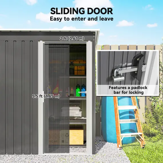 Buy Outsunny 5 x 3ft Garden Storage Shed with Sliding Door and Sloped Roof Outdoor Equipment Tool, Light Grey, 5 image