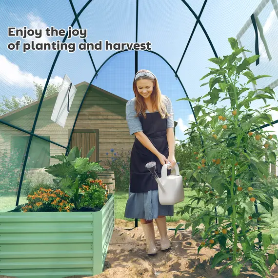 Buy Outsunny Polytunnel Greenhouse with Sandbags, Walk-In Tunnel Green House with 2 Doors and Screen Windows, 1.8 x 1.8 x 2m, Green, 8 image