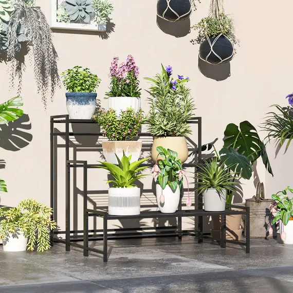 Buy Three-Tier Metal Plant Shelf - Black, 2 image
