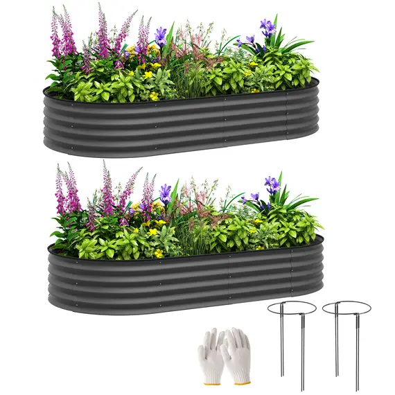 Buy Set of Two 181 x 93cm Steel Planters - Dark Grey
