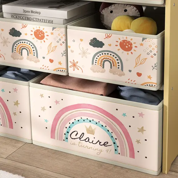 Buy AIYAPLAY 3-Tier Kids Storage Unit with 9 Non-Woven Fabric Boxes for Toys, Books, for Bedroom, Nursery, Yellow, 8 image
