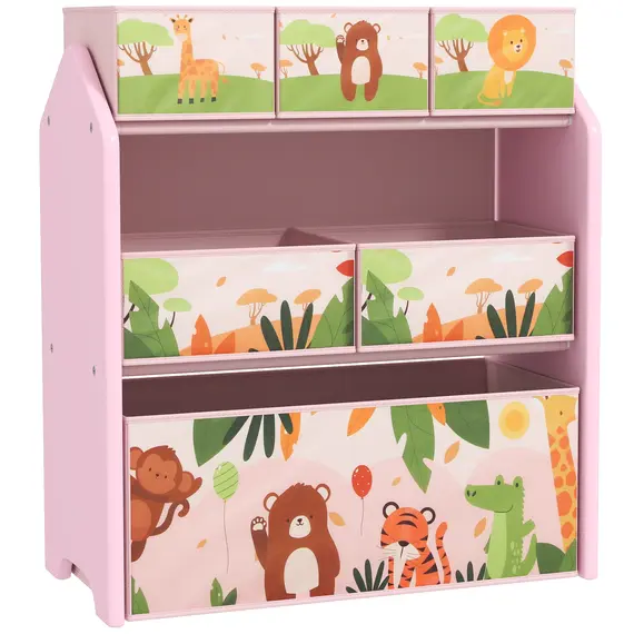 Buy 3-Tier Kids Toy Storage Unit with 6 Removable Storage Boxes, for Playroom, Bedroom, Children's Room, Nursery, Pink