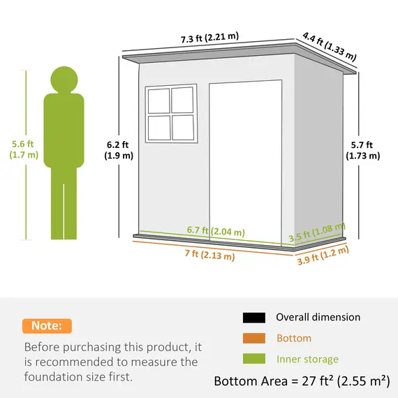 Buy Outsunny 7 x 4ft Eco-friendly Galvanised Steel Garden Shed, with Lock and Gloves, 40kg/㎡ Snow Capacity - Grey, 3 image