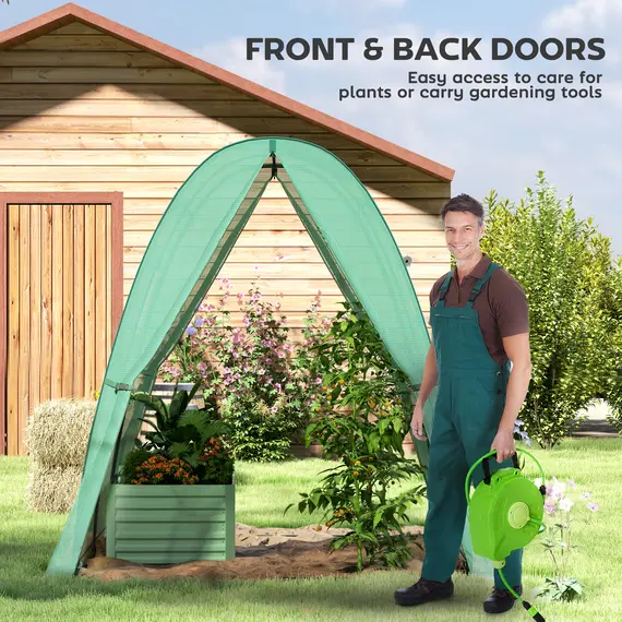Buy Outsunny Polytunnel Greenhouse with Sandbags, Walk-In Tunnel Green House with 2 Doors and Screen Windows, 1.8 x 1.8 x 2m, Green, 6 image