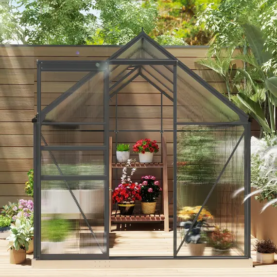 Buy Outsunny 190 x 253 cm Walk-In Polycarbonate Greenhouse - Dark Grey, 8 image