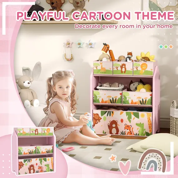 Buy 3-Tier Kids Toy Storage Unit with 6 Removable Storage Boxes, for Playroom, Bedroom, Children's Room, Nursery, Pink, 8 image