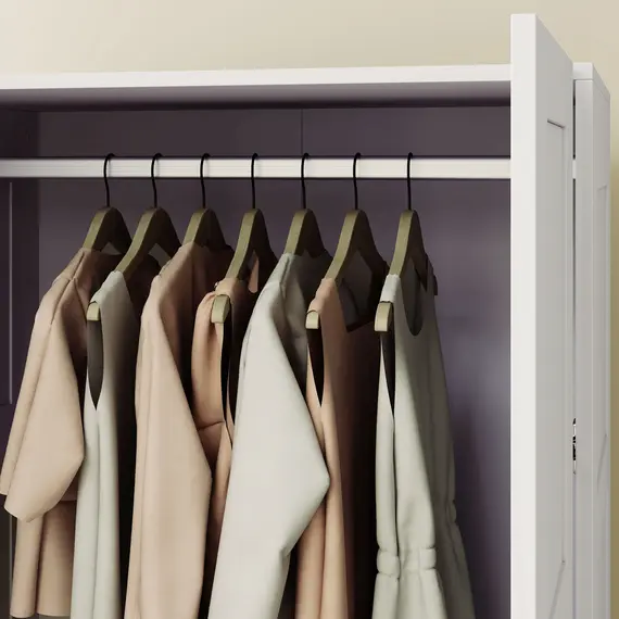 Buy Double Paneled Door Wardrobe, with Shelves - White, 8 image