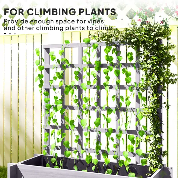 Buy 3 Tier Garden Planters with Trellis for Vine Climbing, Wooden Raised Beds, 95x95x110cm, Grey, 4 image