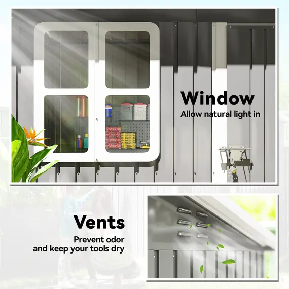 Buy Outsunny 7 x 4ft Eco-friendly Galvanised Steel Garden Shed, with Lock and Gloves, 40kg/㎡ Snow Capacity - Grey, 6 image