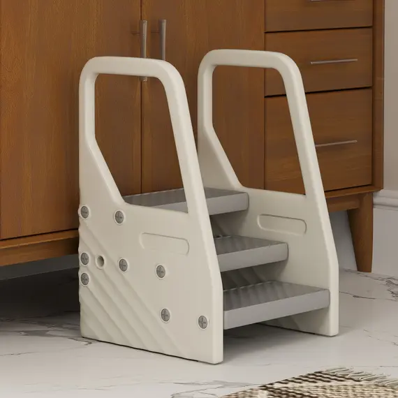 Buy Adjustable 3 Step Toddler Tower with Handles, Non-slip Surface and Foot Pads, Grey, 9 image