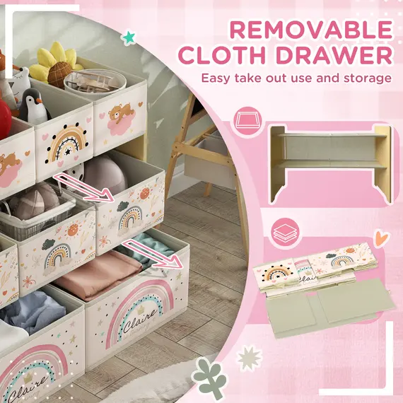 Buy AIYAPLAY 3-Tier Kids Storage Unit with 9 Non-Woven Fabric Boxes for Toys, Books, for Bedroom, Nursery, Yellow, 5 image