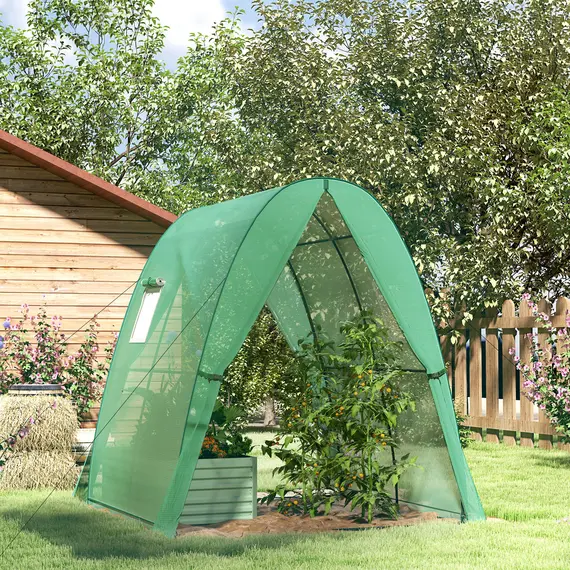 Buy Outsunny Polytunnel Greenhouse with Sandbags, Walk-In Tunnel Green House with 2 Doors and Screen Windows, 1.8 x 1.8 x 2m, Green, 9 image