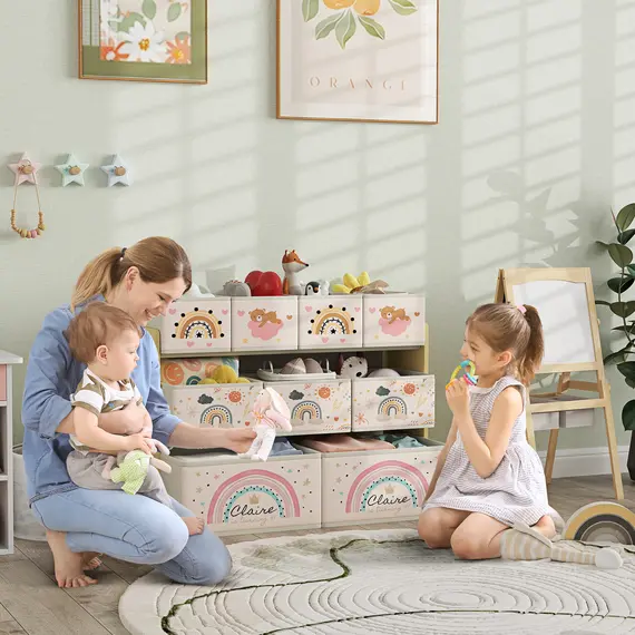 Buy AIYAPLAY 3-Tier Kids Storage Unit with 9 Non-Woven Fabric Boxes for Toys, Books, for Bedroom, Nursery, Yellow, 2 image