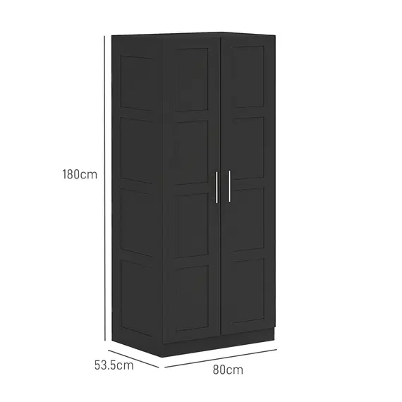 Buy Double Panel Door Wardrobe, with Shelves - Black, 3 image