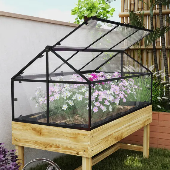 Buy Outsunny 60 x 120cm Raised Garden Bed with Wooden Base - Natural, 8 image