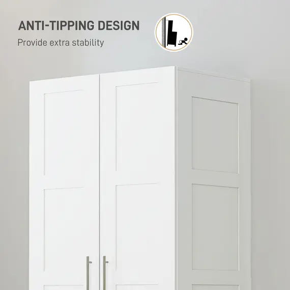Buy Double Paneled Door Wardrobe, with Shelves - White, 6 image