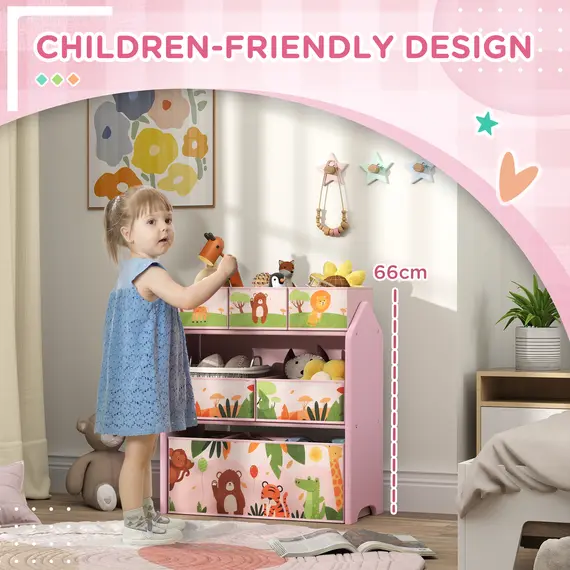 Buy 3-Tier Kids Toy Storage Unit with 6 Removable Storage Boxes, for Playroom, Bedroom, Children's Room, Nursery, Pink, 7 image