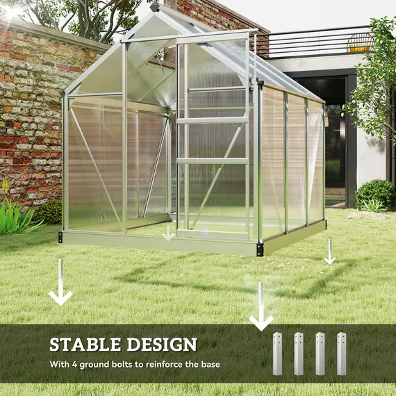 Buy Outsunny 6 x 6ft Polycarbonate Greenhouse - Clear, 6 image