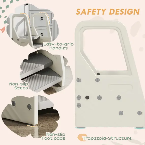 Buy Adjustable 3 Step Toddler Tower with Handles, Non-slip Surface and Foot Pads, Grey, 6 image