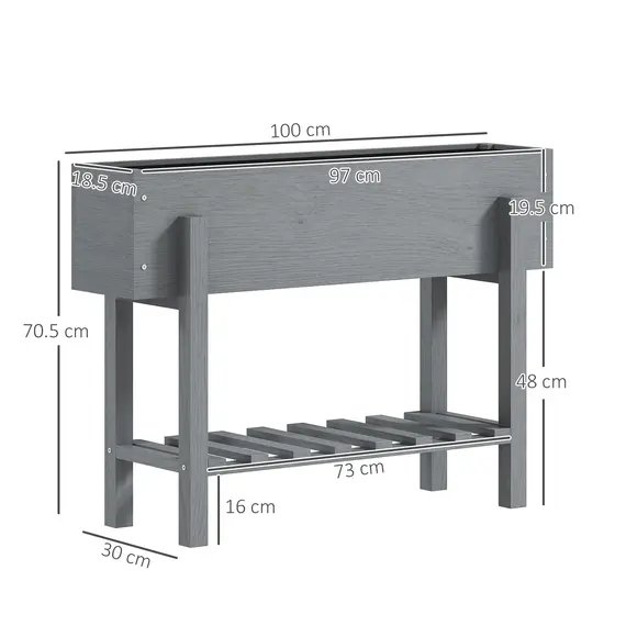 Buy Wooden Two-Tier Raised Planter - Grey, 3 image