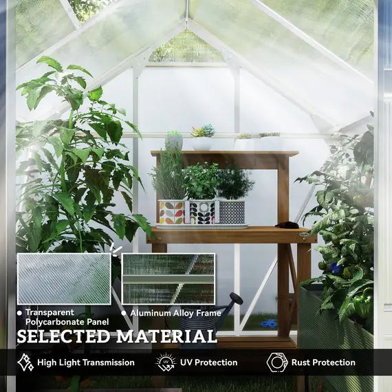 Buy Outsunny 6 x 6ft Polycarbonate Greenhouse - Clear, 5 image