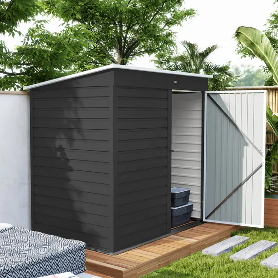 Buy Outsunny 6 x 4ft Metal Garden Storage Shed, Outdoor Tool Storage Shed with Lockable Door and Gloves for Garden, Patio, Dark Grey, 9 image