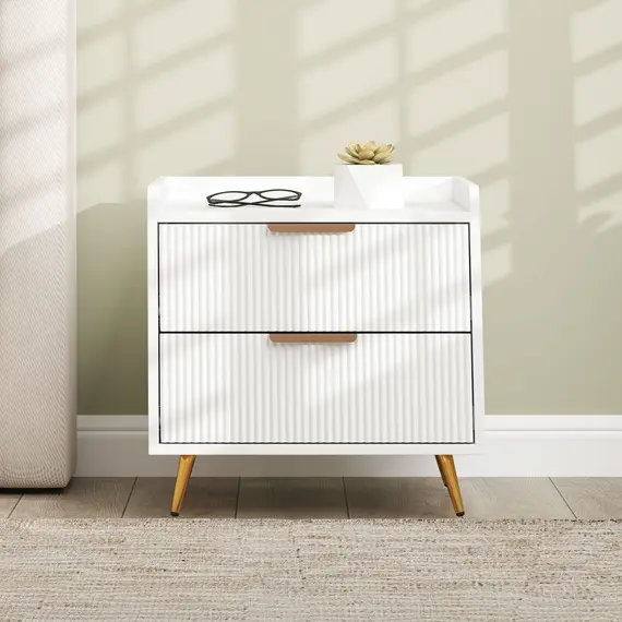 Buy Elegant Two-Drawer Bedside Table - White, 9 image