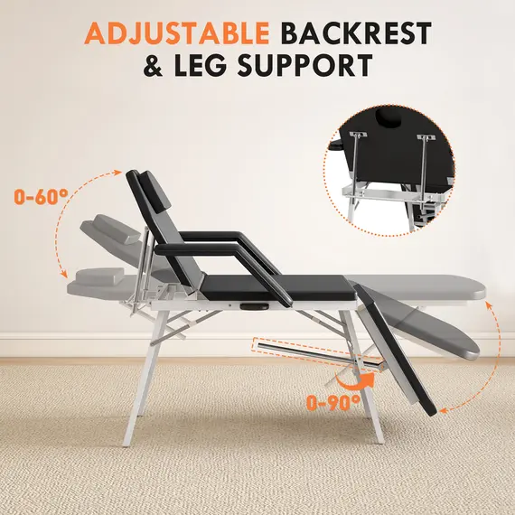 Buy Portable Massage Table, 3 Section Adjustable Beauty Bed with Face Hole for Spa, Lash, Tattoo, Black, 4 image