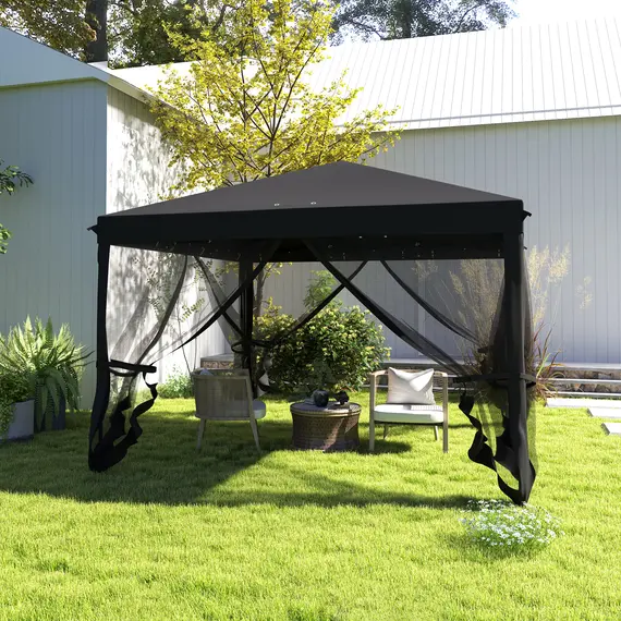Buy Outsunny 3 x 3 m Pop Up Gazebo, 420D Garden Tent Canopy with Removable Mesh Sidewall Netting, Carry Bag for Garden Patio Outdoor, Black, 7 image